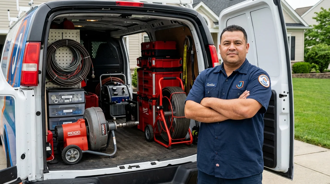 Professional drain cleaning equipment and Johns Plumbing LLC plumber in Skaneateles