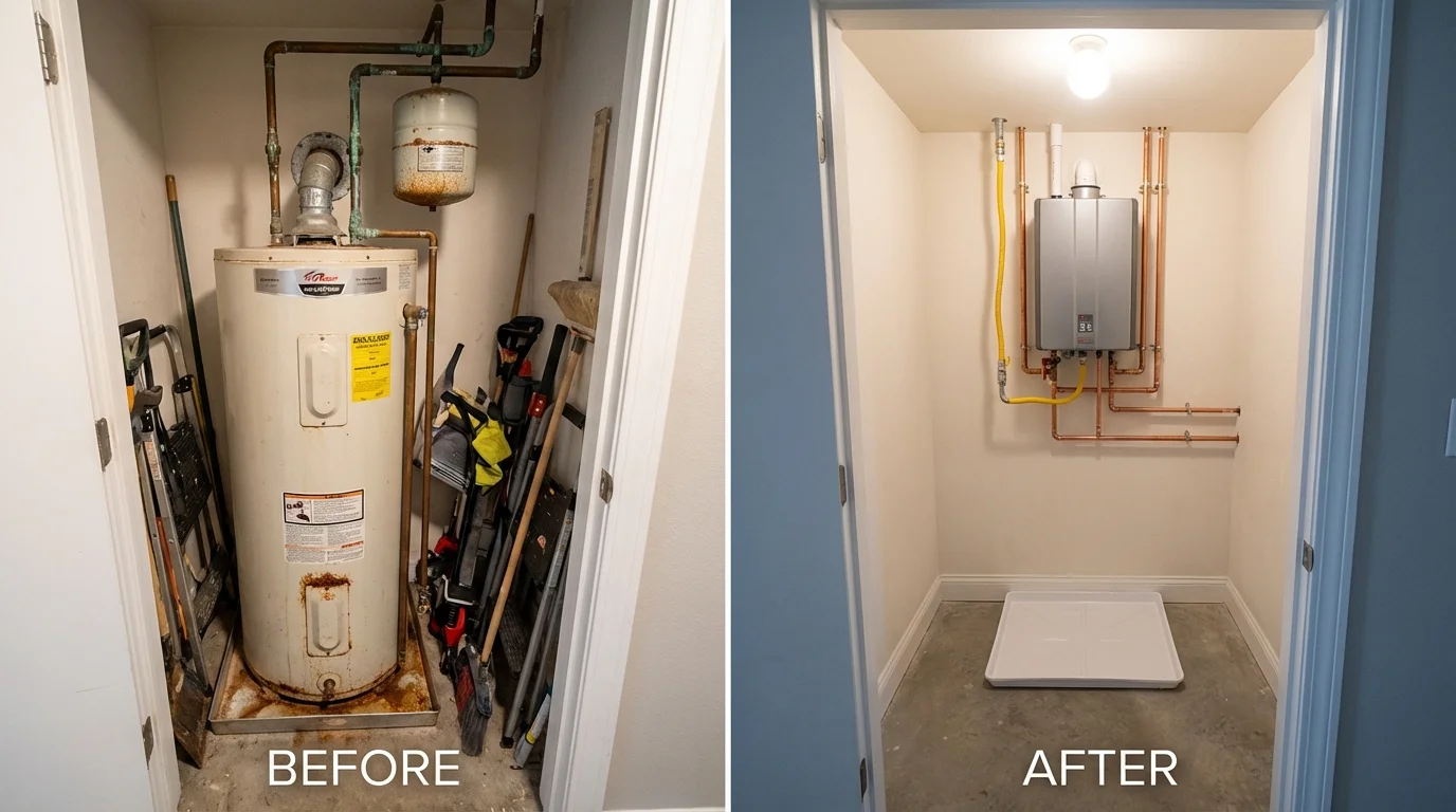 Tank water heater versus wall-mounted tankless unit comparison for Skaneateles, NY homeowners