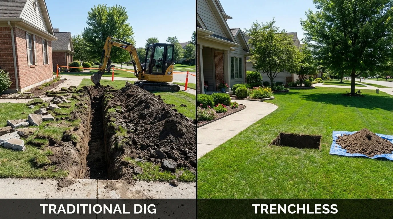 Trenchless sewer repair with minimal yard damage versus traditional excavation in Skaneateles, NY